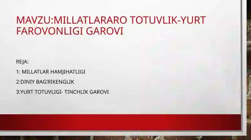 MILLATLARARO TOTUVLIK-YURT FAROVONLIGI GAROVI 2