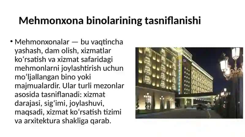 Mehmonxona binolarning tasniflanishi 2