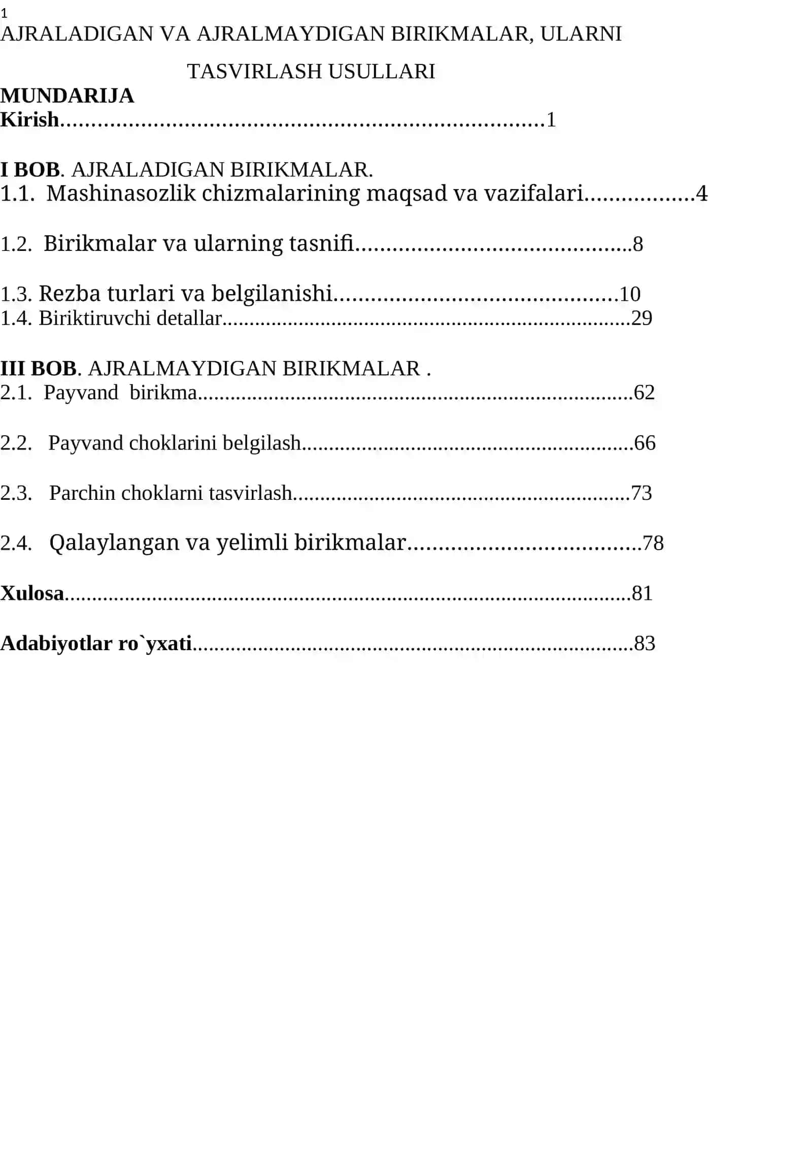 AJRALADIGAN VA AJRALMAYDIGAN BIRIKMALAR, ULARNI TASVIRLASH USULLARI 2