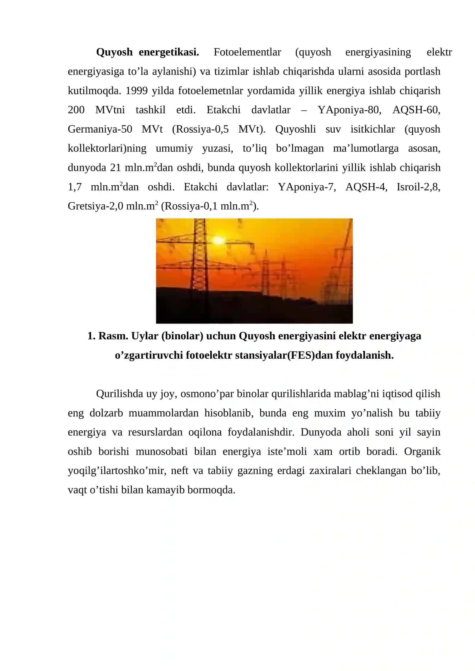 Quyosh elektr stansiyalari (qes) 2