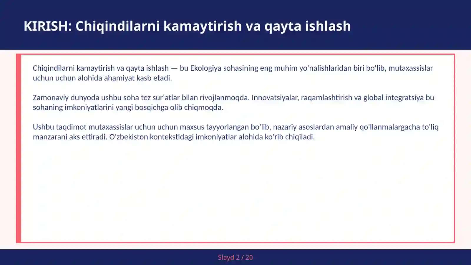 Chiqindilarni kamaytirish va qayta ishlash 2
