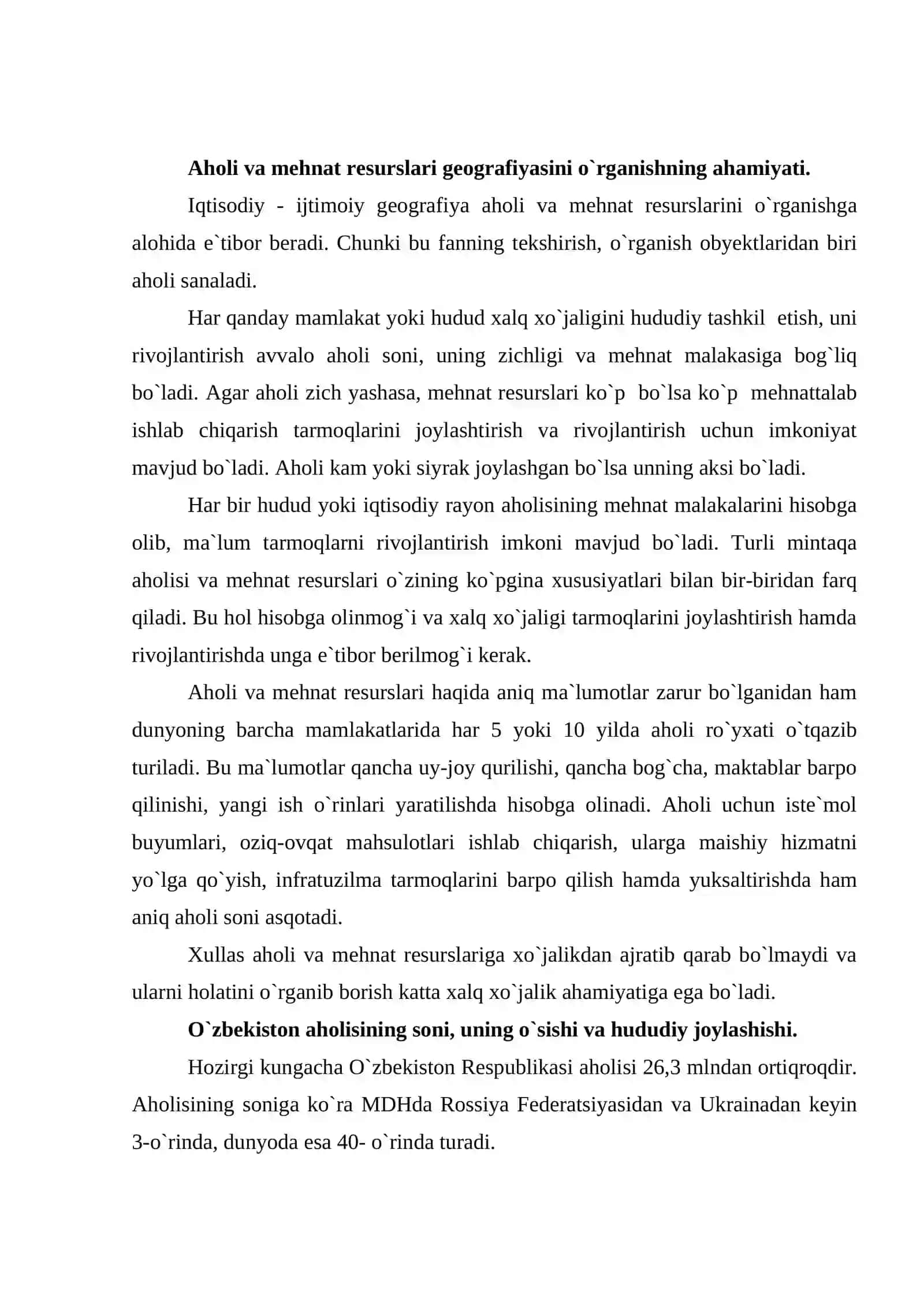 O`zbekistonning aholisi va mehnat resurslari 2