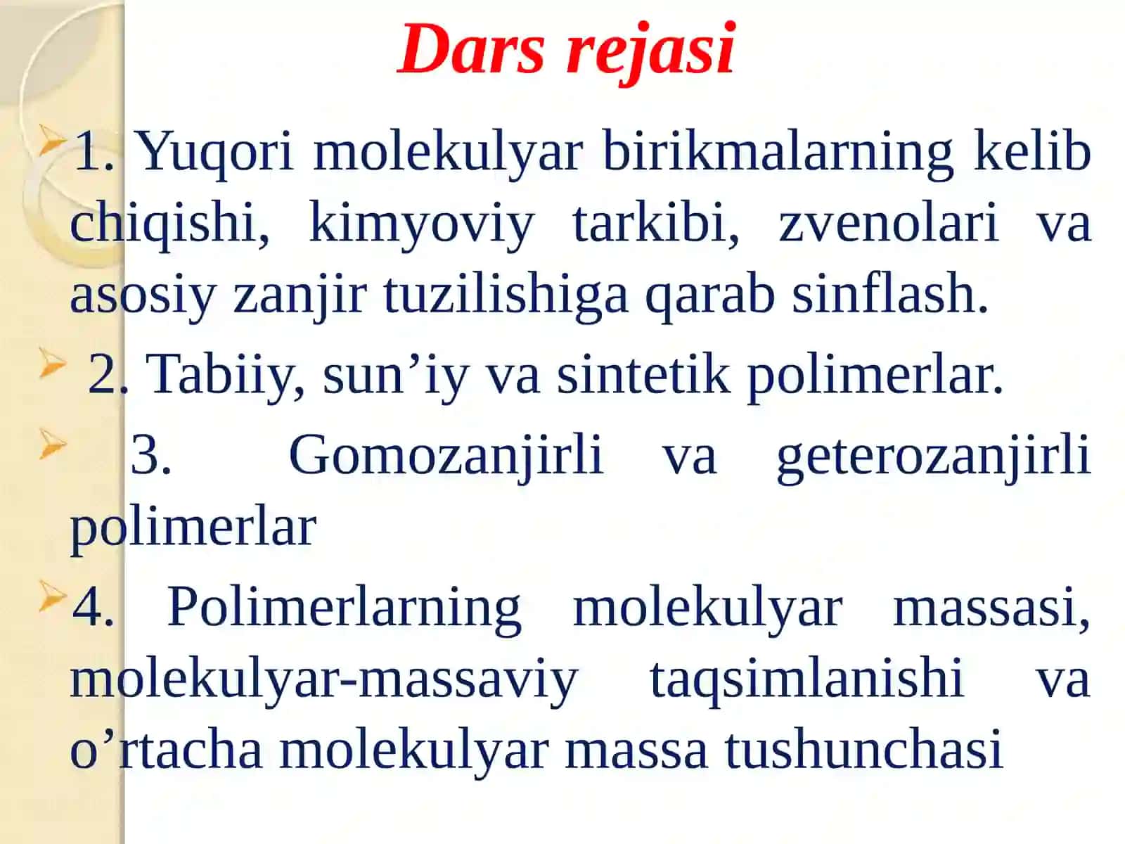 Polimerlаrning sinflаnishi. Polimerlаrning molekulyar mаssаsi hаqidаtushunchа 2