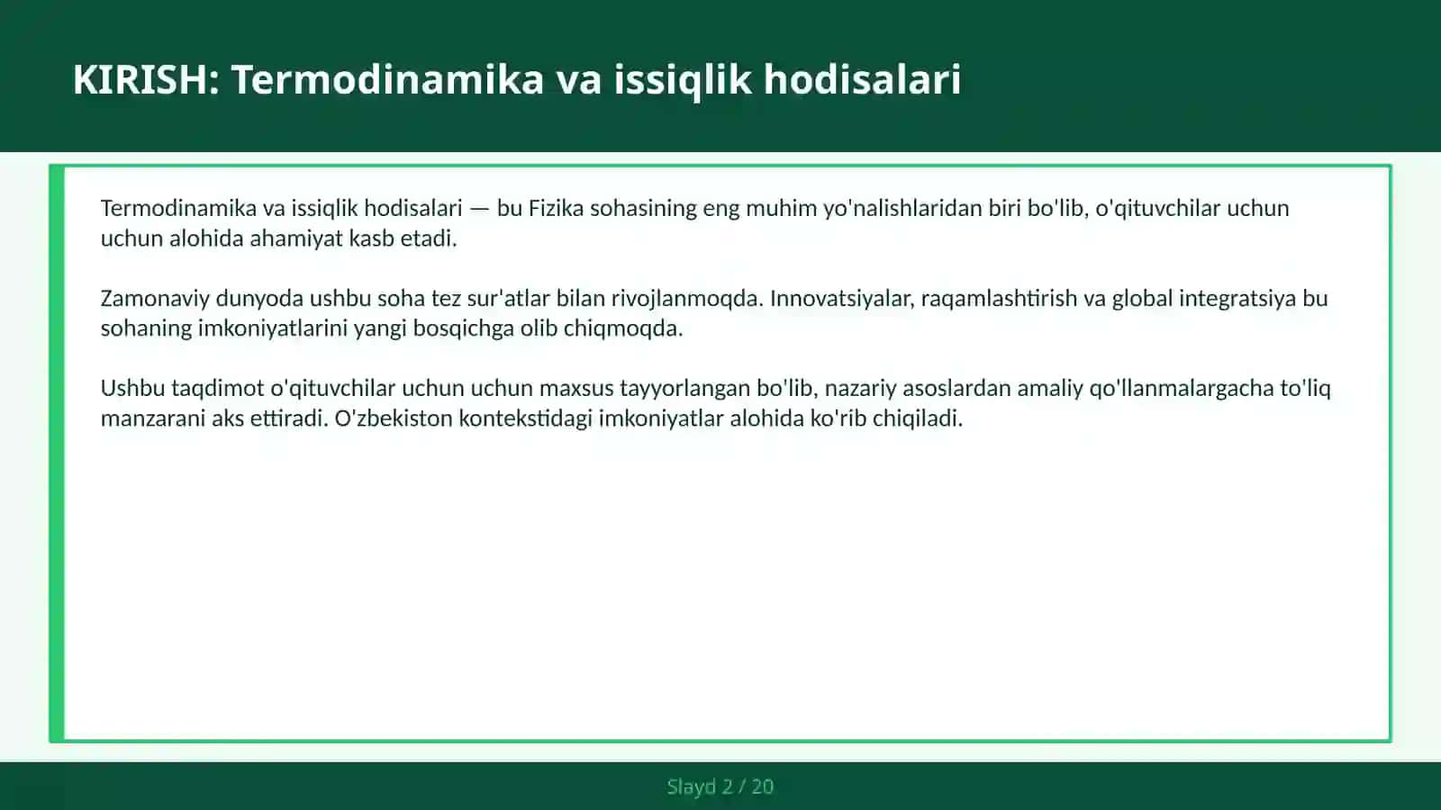 TERMODINAMIKA VA ISSIQLIK HODISALARI 2