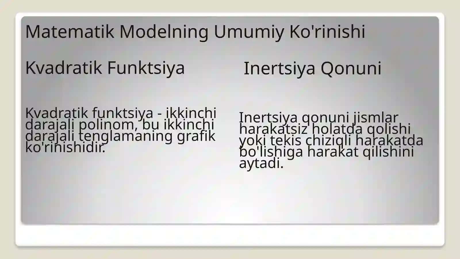 Musbat Aniqlangan Kvadratik Fo'rmulalar va Inertsiya Qonuni 2