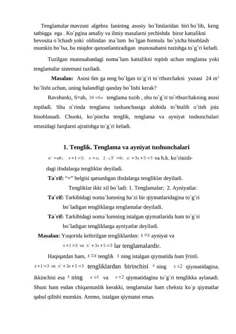 Algеbraik tеnglamalar 2