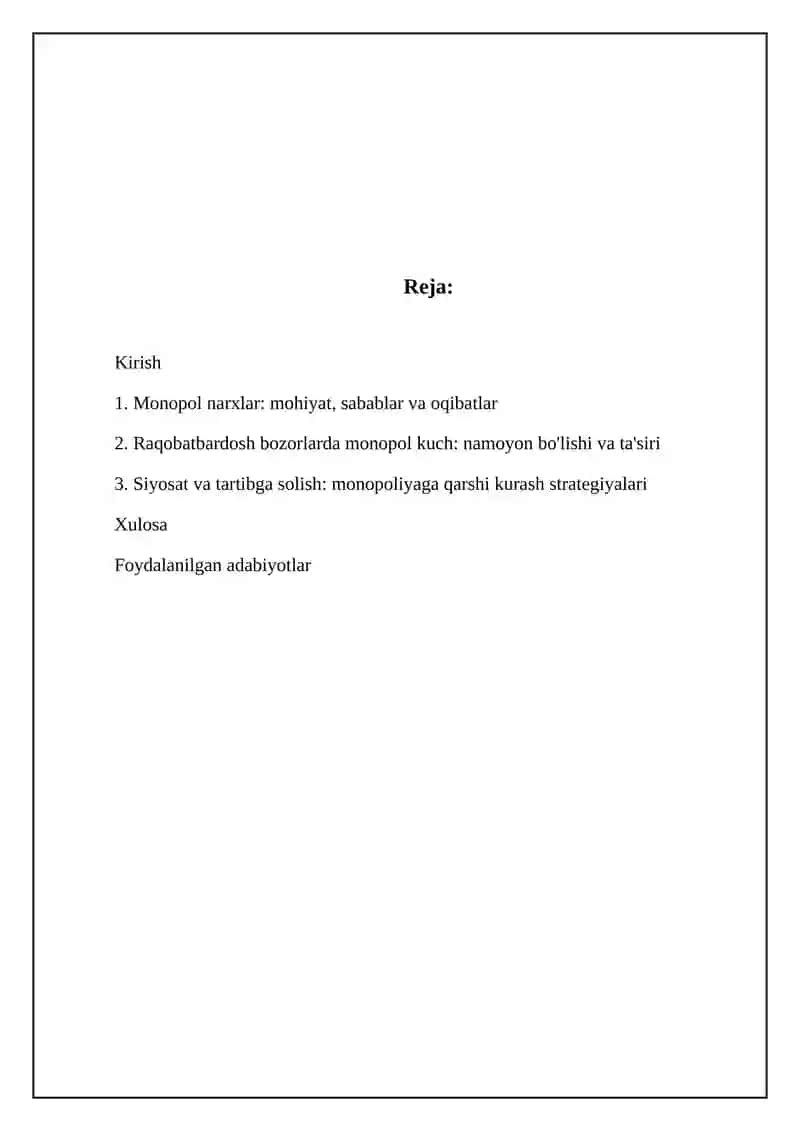 Raqobatlashgan bozor sharoitida monopol narxlar 2