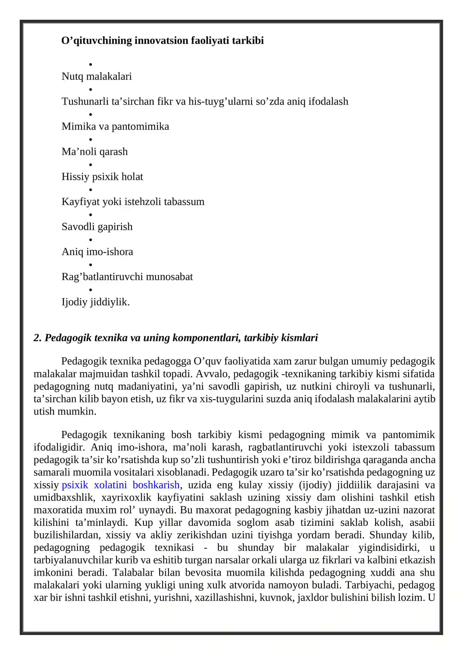 Pedagogik texnika va uning komponentlari, tarkibiy qismlari 2