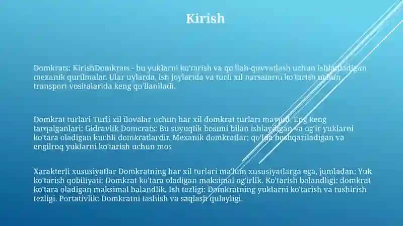 Domkratlar Turlari Va Xossalari 2