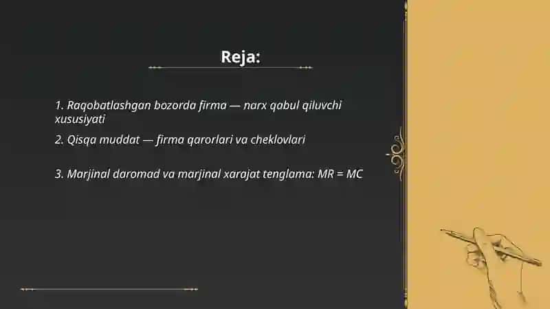 Marjinal daromad va marjinal xarajat tenglama 2