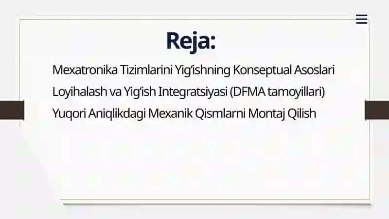 Mexatronika Tizimlarini Yig'ish Operatsiyalarini Qo'llash 2