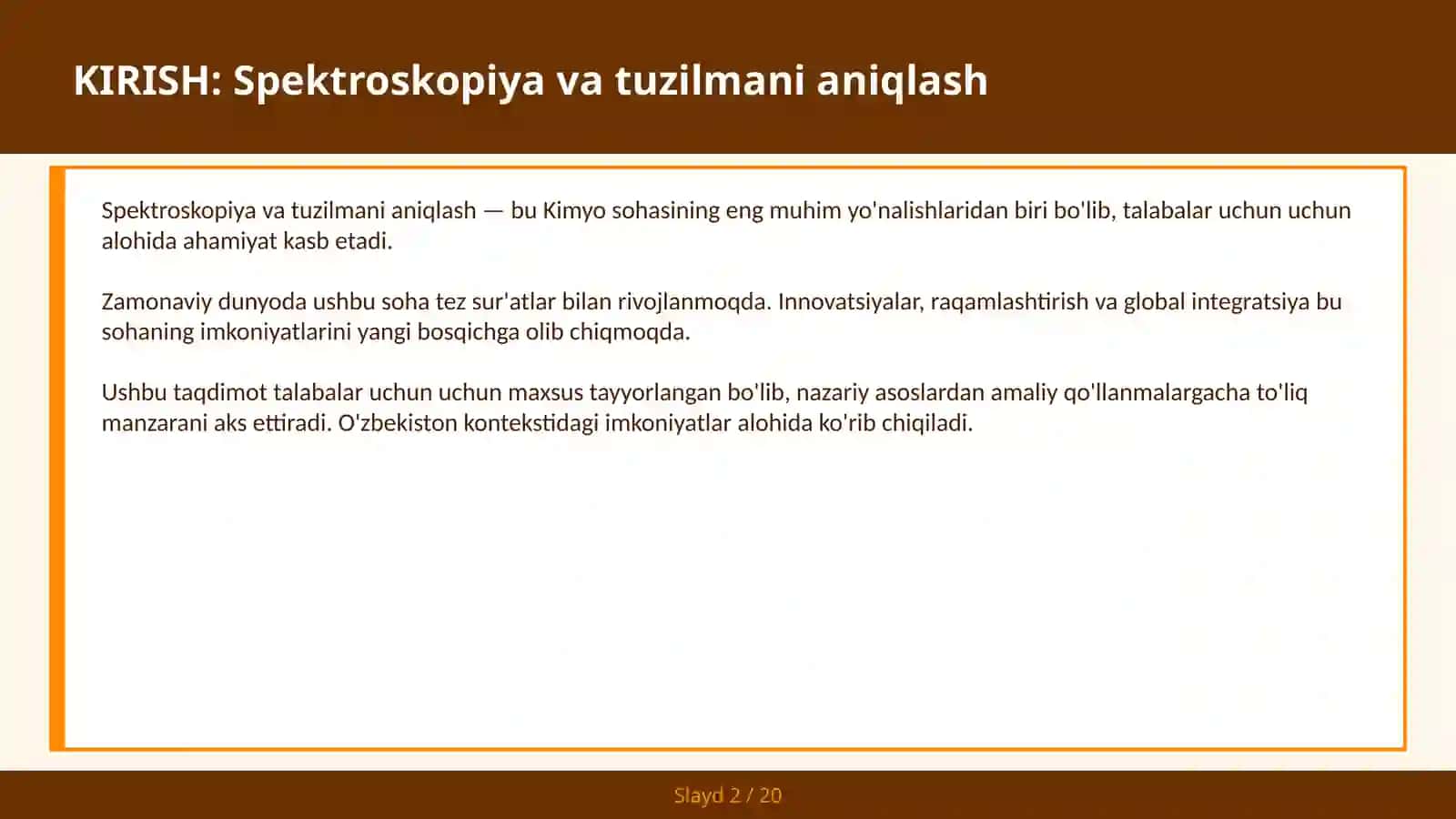 KIRISH: Spektroskopiya va tuzilmani aniqlash 2