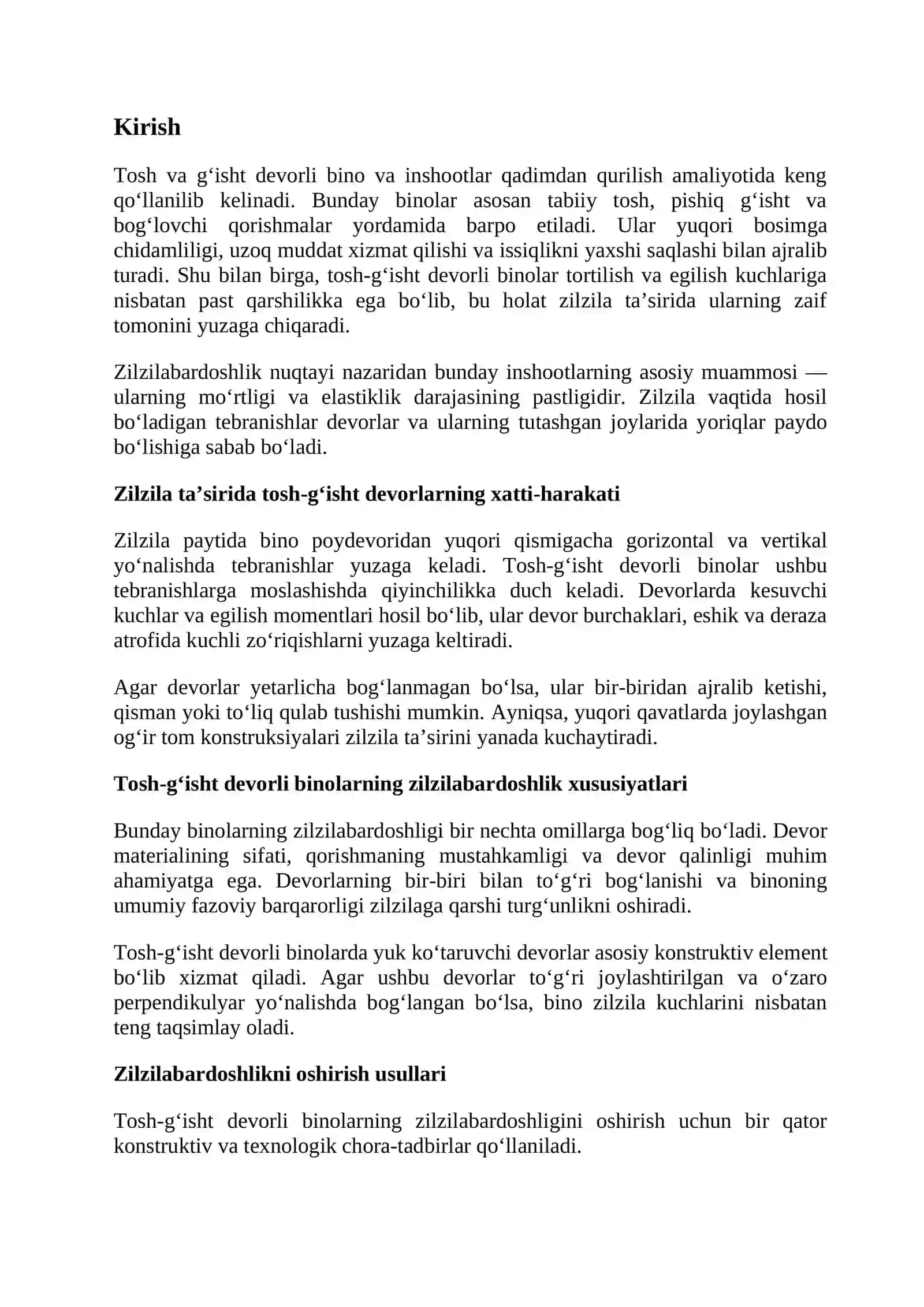 Tosh-gʻisht devorli bino va inshootlar zilzilabardoshligi 2