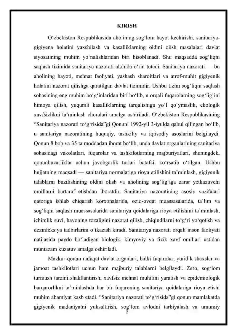 Sanitariya nazorati to‘g‘risida qonun bandlarini o‘rganish 2