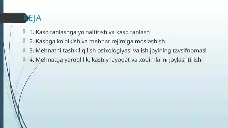 Mehnatni tashkil qilish psixologiyasi 2