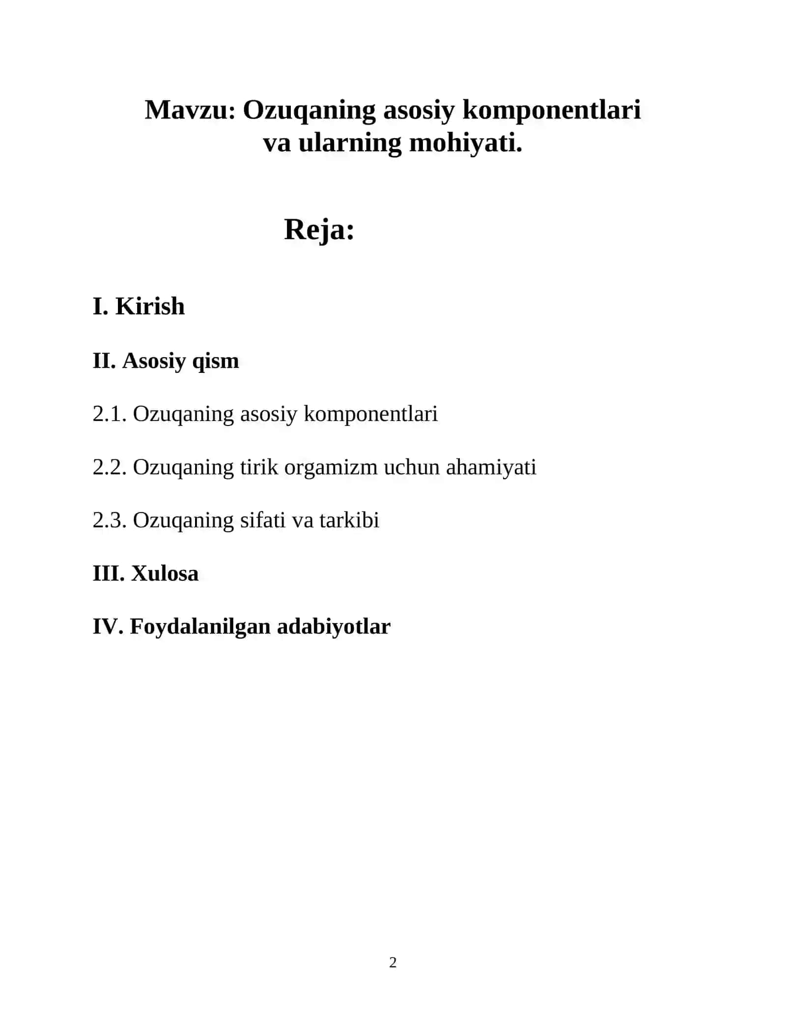 Ozuqaning asosiy komponentlari va ularning mohiyati 2