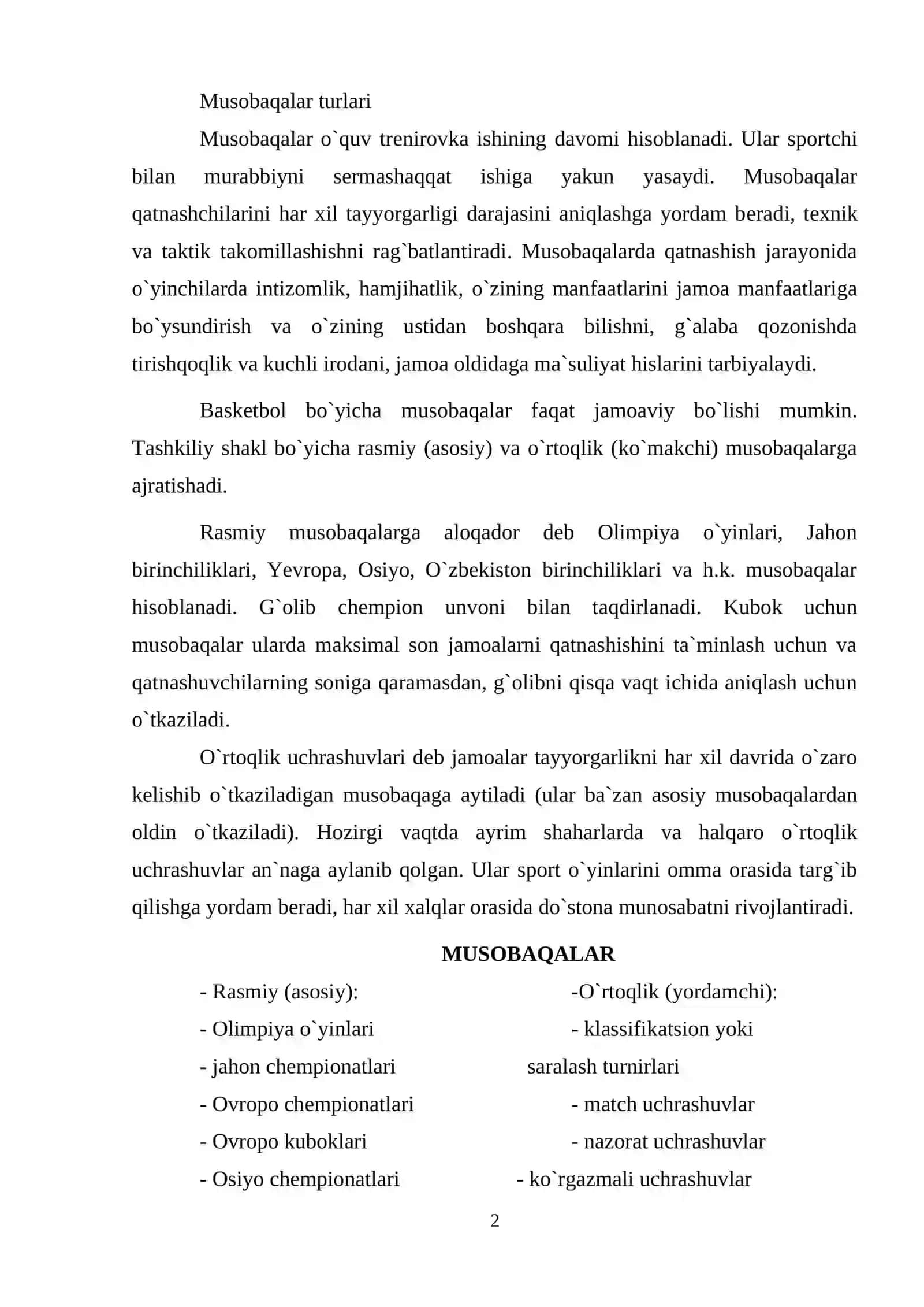 Musobaqalarni tashkil qilish va o`tkazish 2