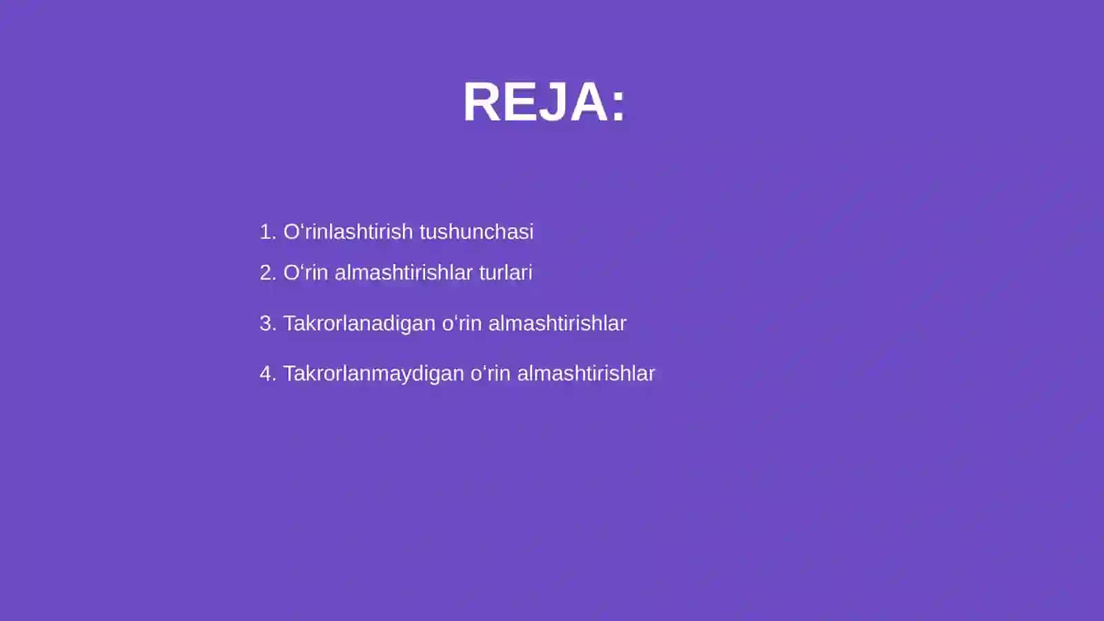 Oʻrinlashtirish va oʻrin almashtirishlar 2