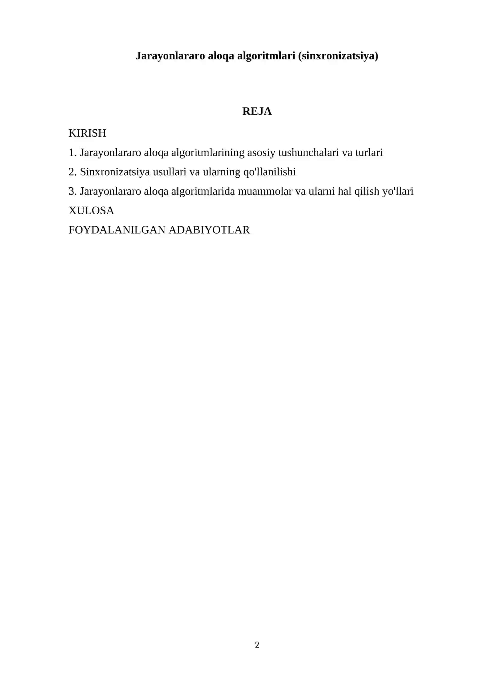 Jarayonlararo aloqa algoritmlari (sinxronizatsiya) 2
