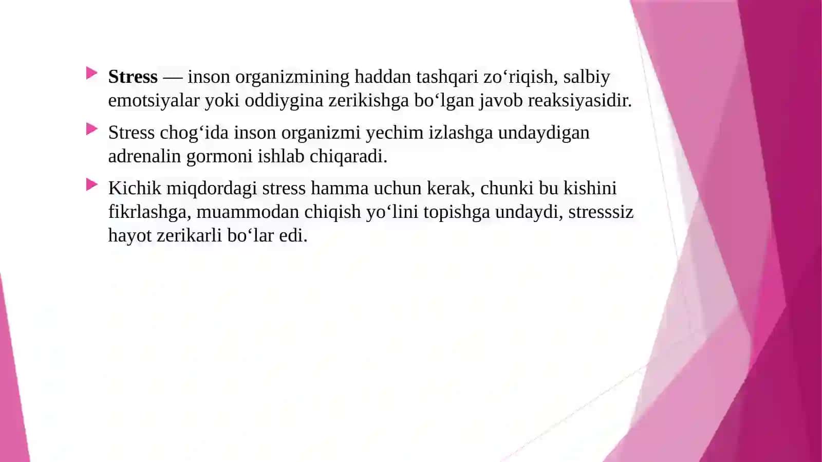 Stress va zo’riqishni labaratoriyada tadqiq qilish usullari 2