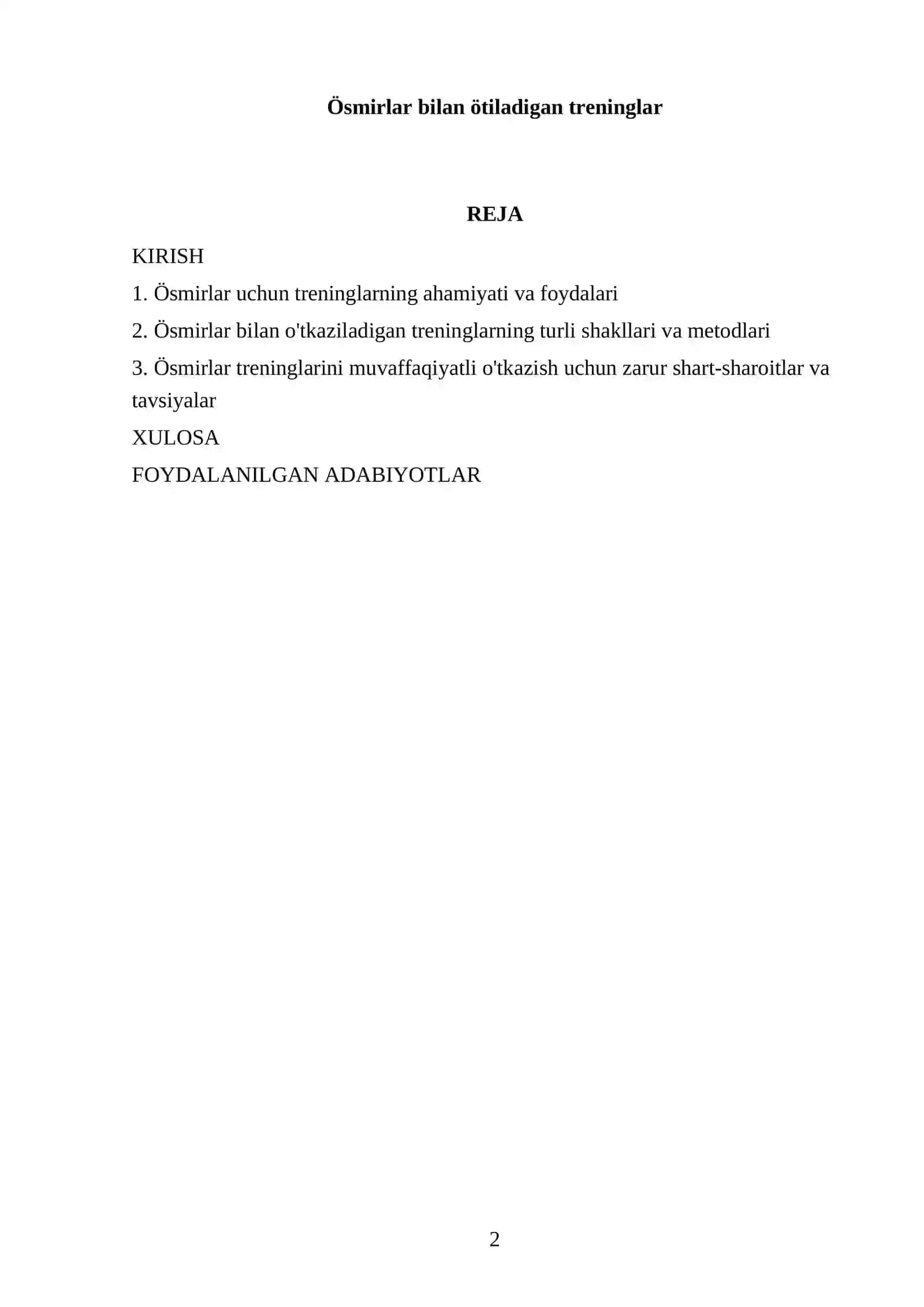 Ösmirlar bilan ötiladigan treninglar 2
