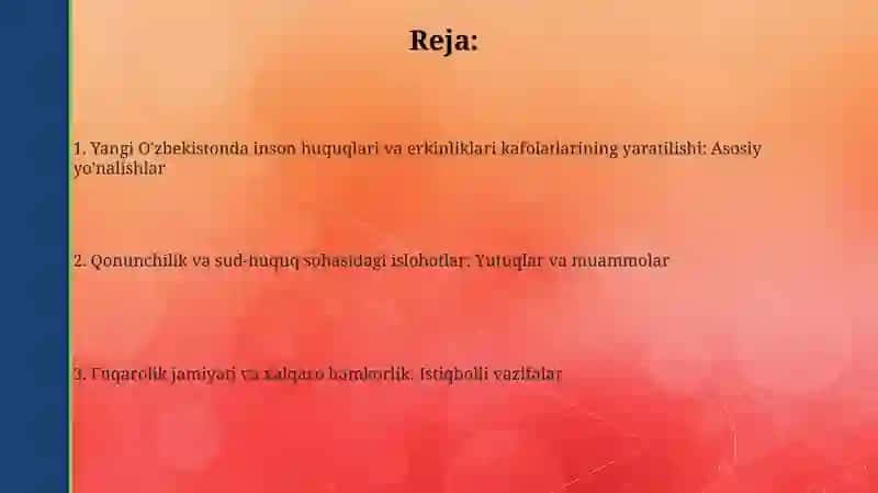 Yangi O'zbekistonda inson huquqlari va erkinliklari kafolatlarining yaratilishi 2