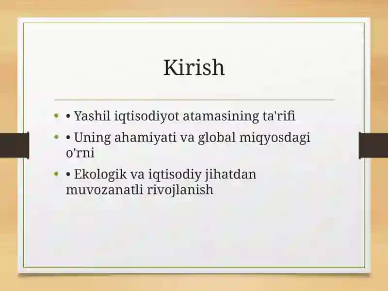 Yashil iqtisodiyot ko'rsatkichlari 2