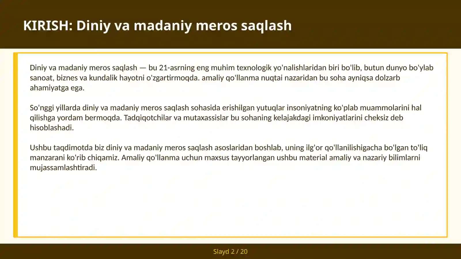 Diniy va madaniy meros saqlash Raqamli arxiv va AI — amaliy qo'llanma 2