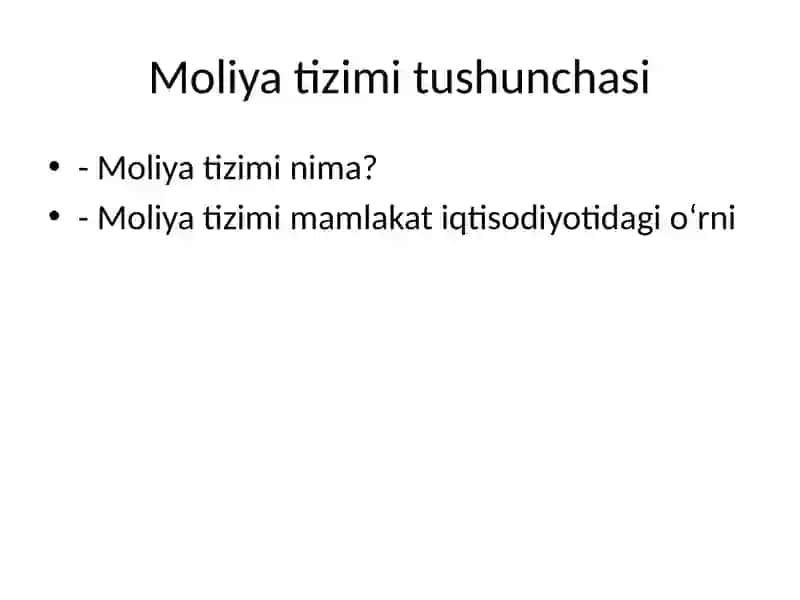 Moliya tizimi va moliya statistikasi 2