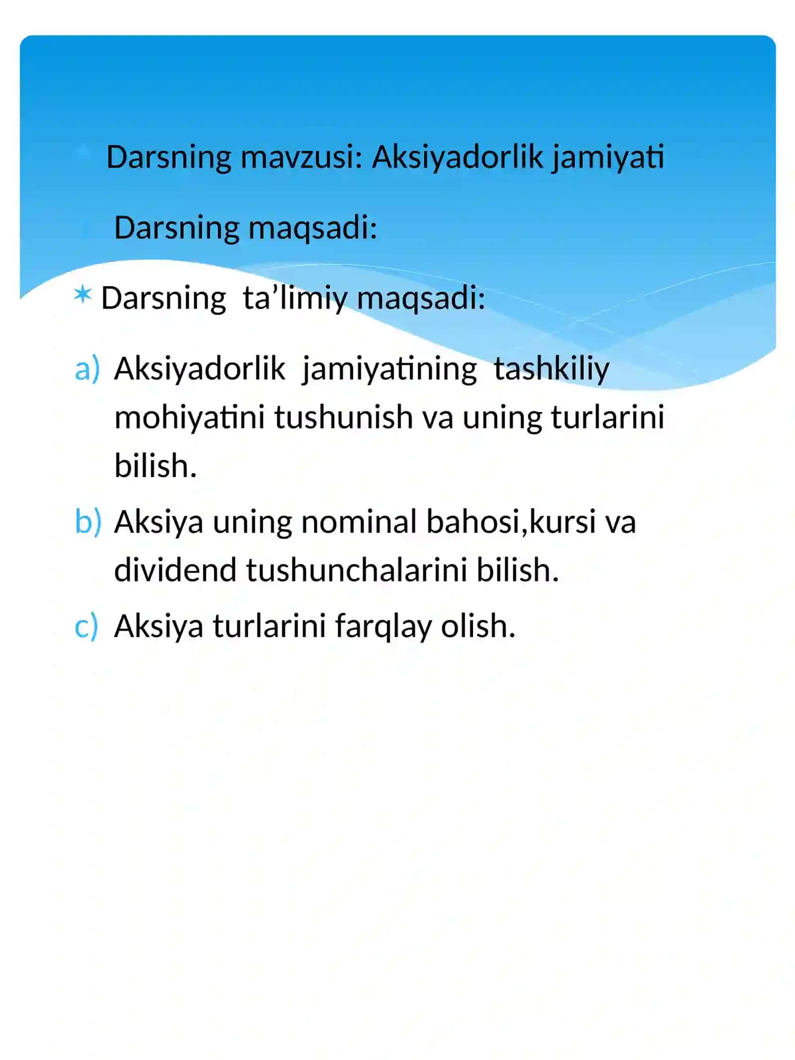 Aksiyadorlik jamiyati DARS ISHLANMASI 2