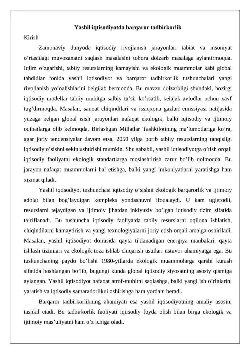 Yashil iqtisodiyotda barqaror tadbirkorlik 2