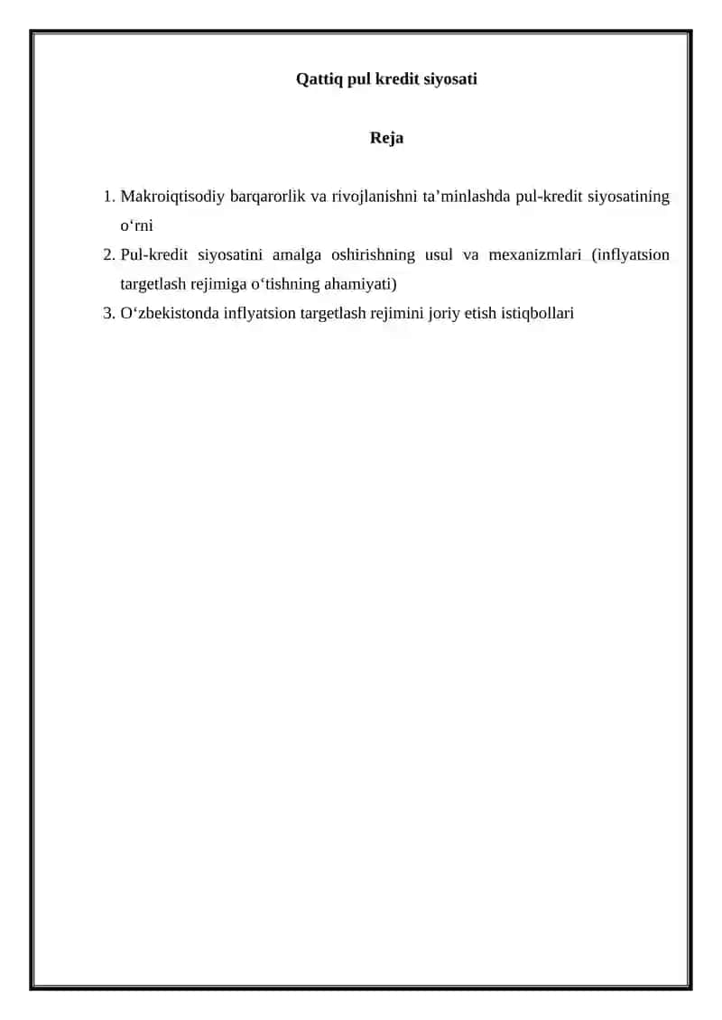 Qattiq Pul Kredit Siyosati 2