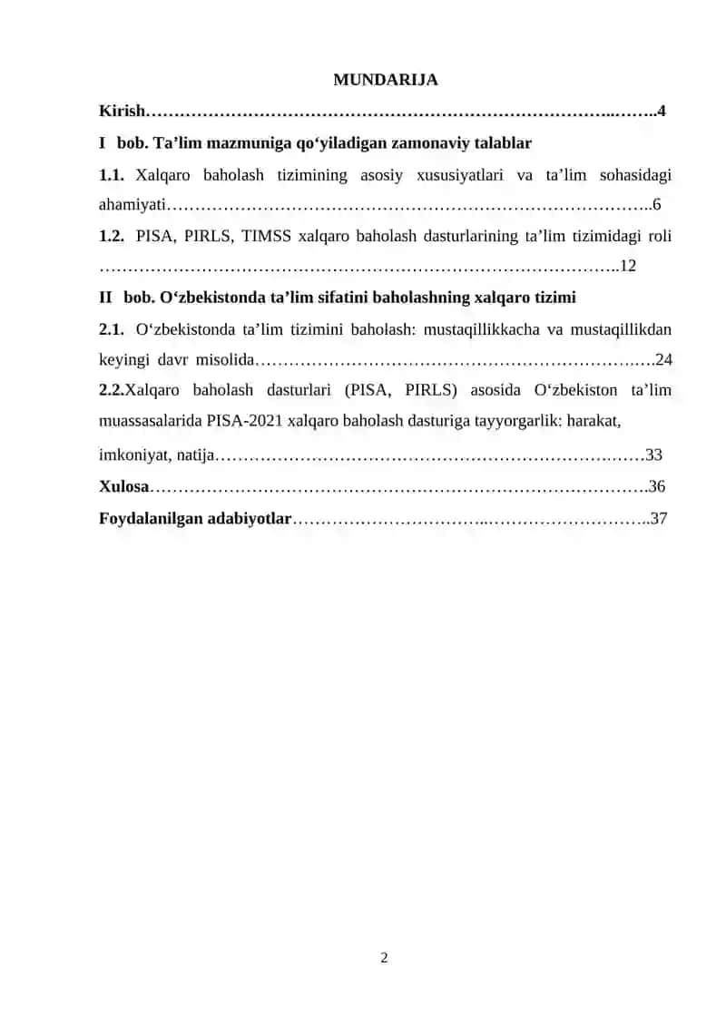 Ta'lim sifatini baholashning xalqaro tizimi 2