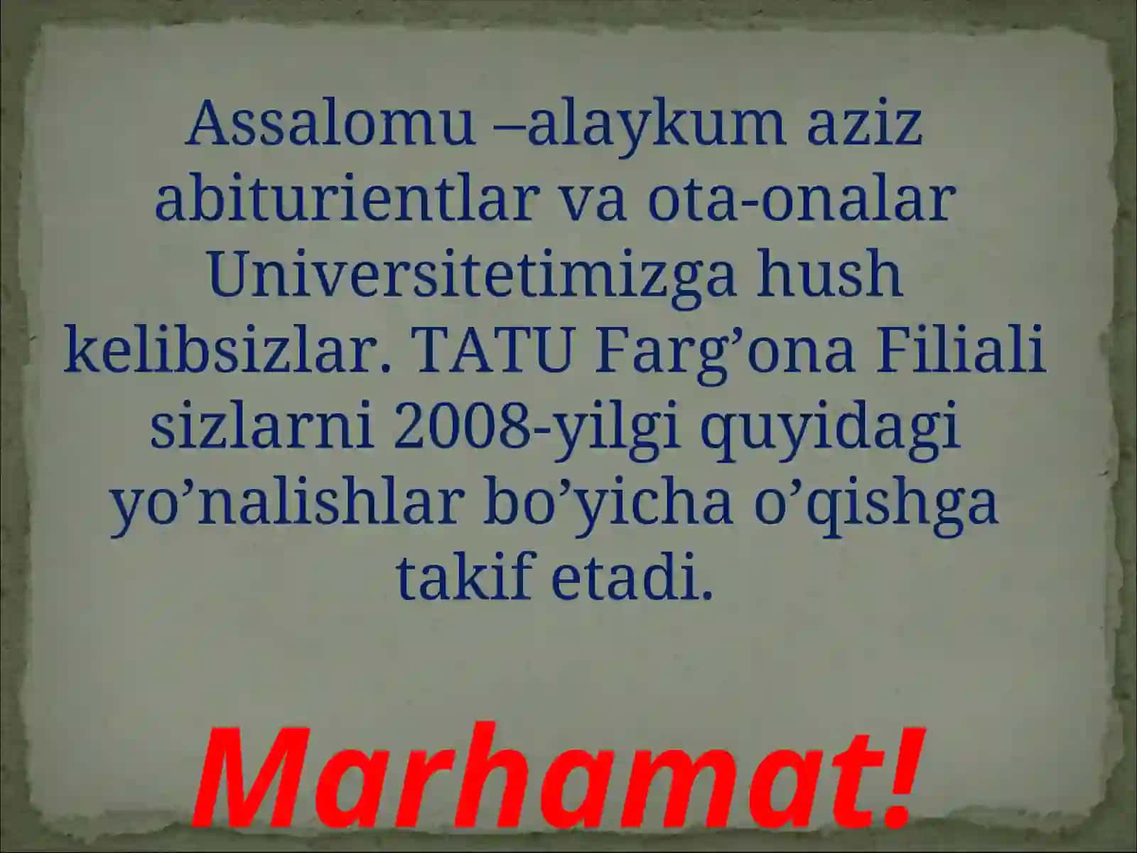 INFORMATIKA fanidan TATU Farg’ona Filiali 2