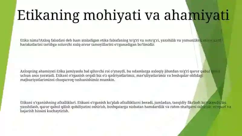 Etikaning Mohiyati Va Ahamiyatini O'Rganish 2