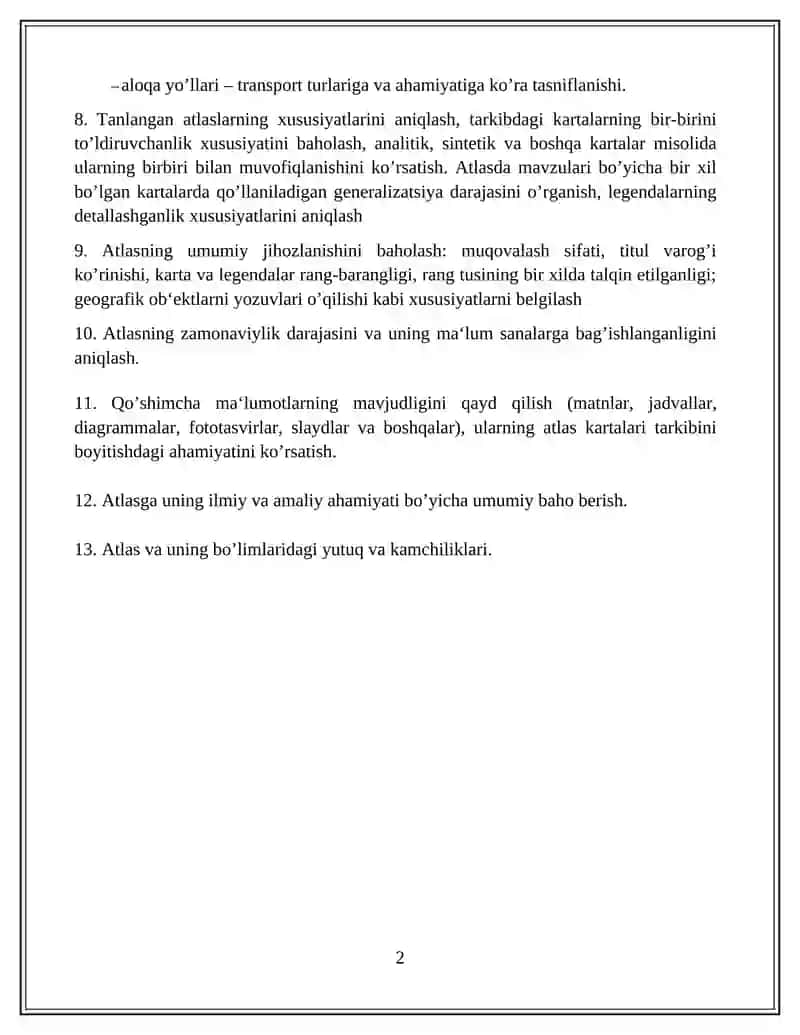 Atlaslarni Tahlil Qilish 2