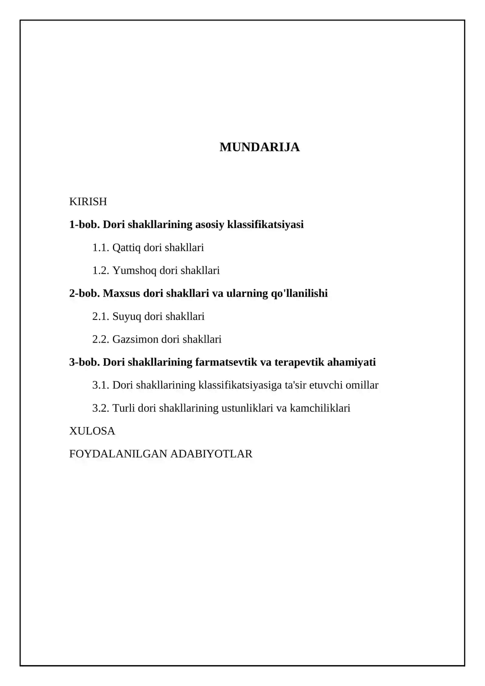 Dori shakllarining klassifikatsiyasi 2