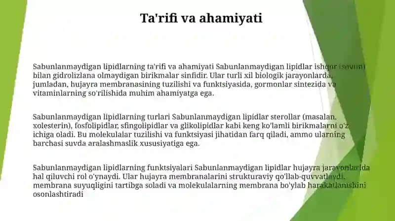 Sabunlanmaydigan Lipidlar 2
