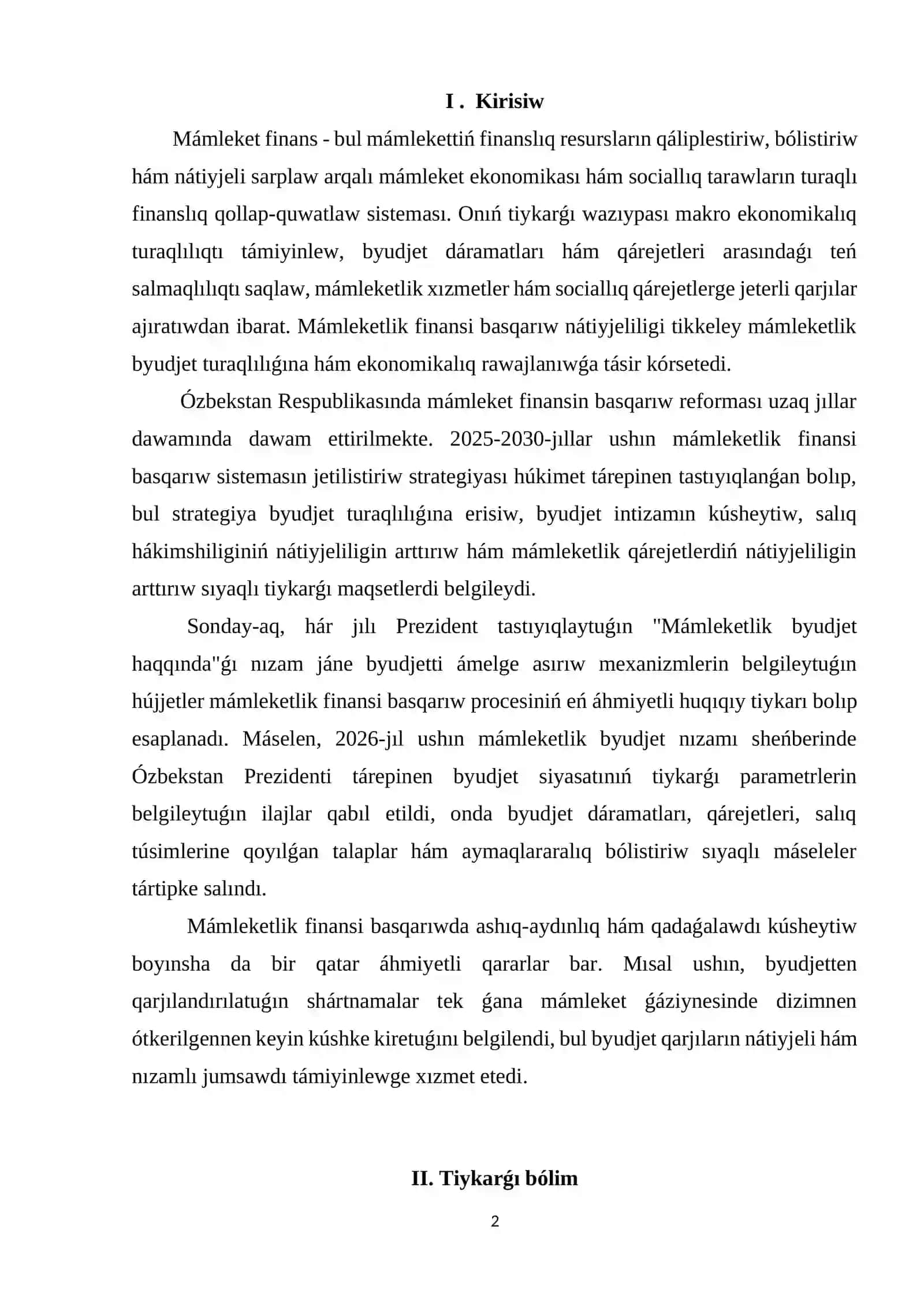 Mámleket finansın basqarıw 2