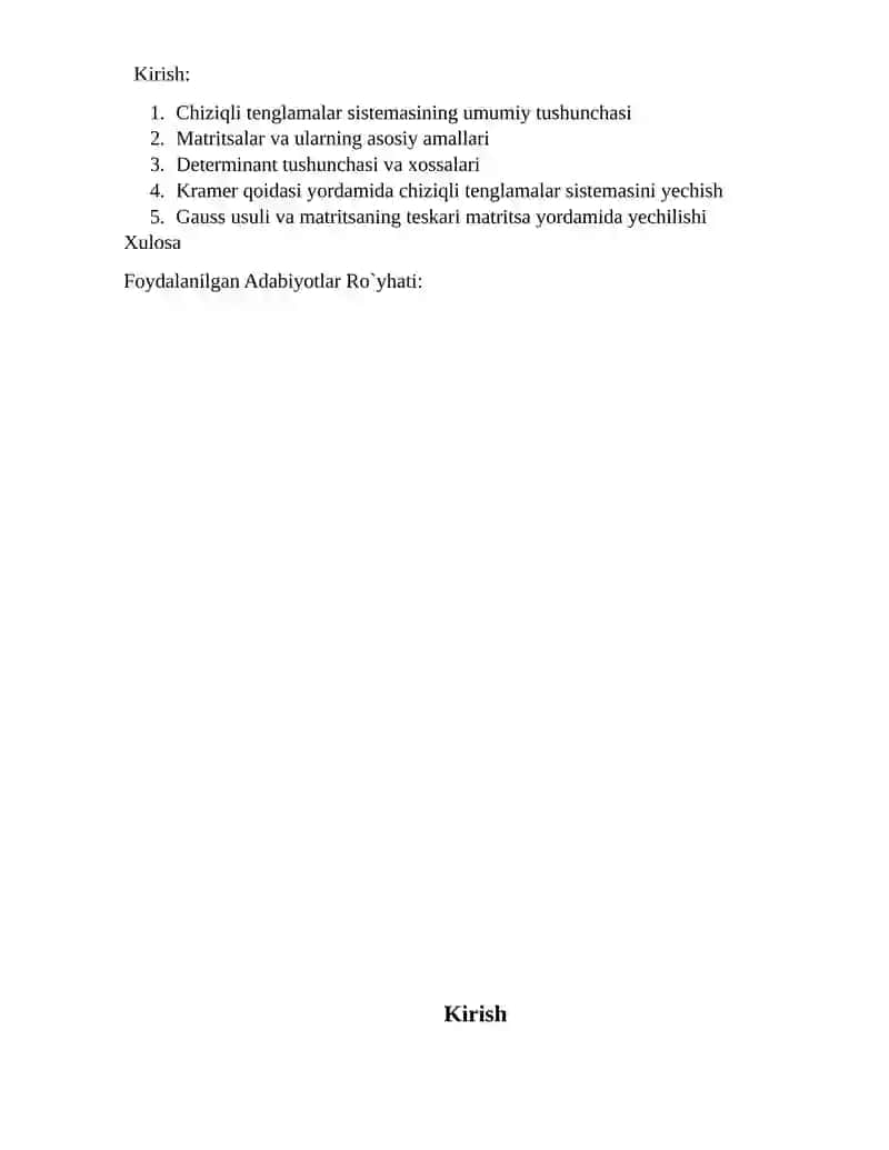 Chiziqli Tenglamalar Referati 2