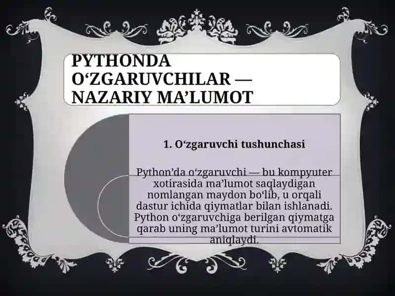 Python dasturlash tilida o’zgaruvchilar 2