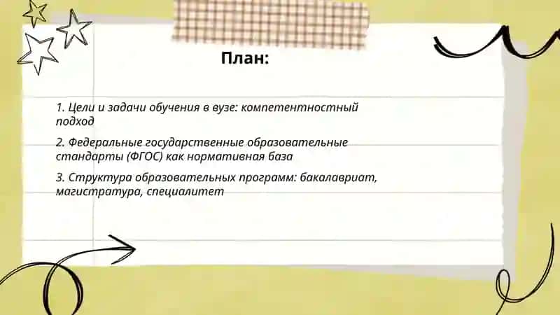 Содержание и нормативная база обучения в вузе:цели содержание обучения, расписание учебных занятий 2