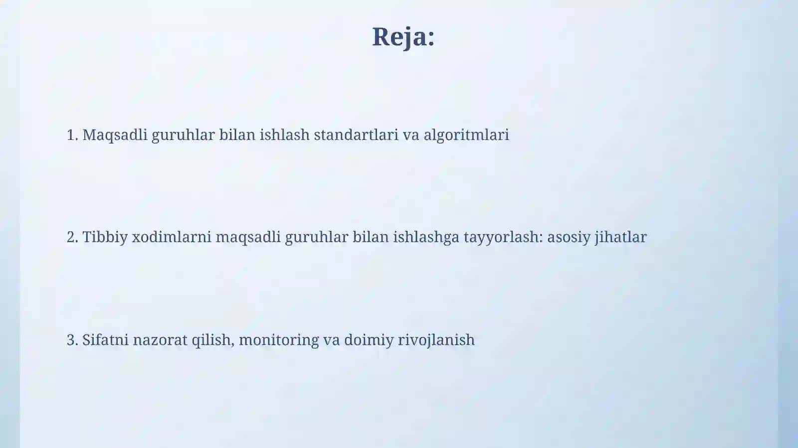 Maqsadli guruhlar bilan ishlash standartlari va algoritmlari 2