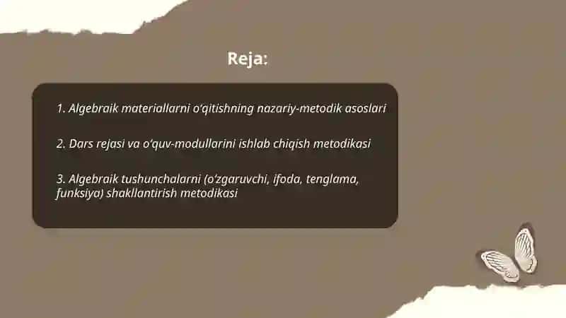 Algebraik materiallarni oʻqitish metodikasi 2