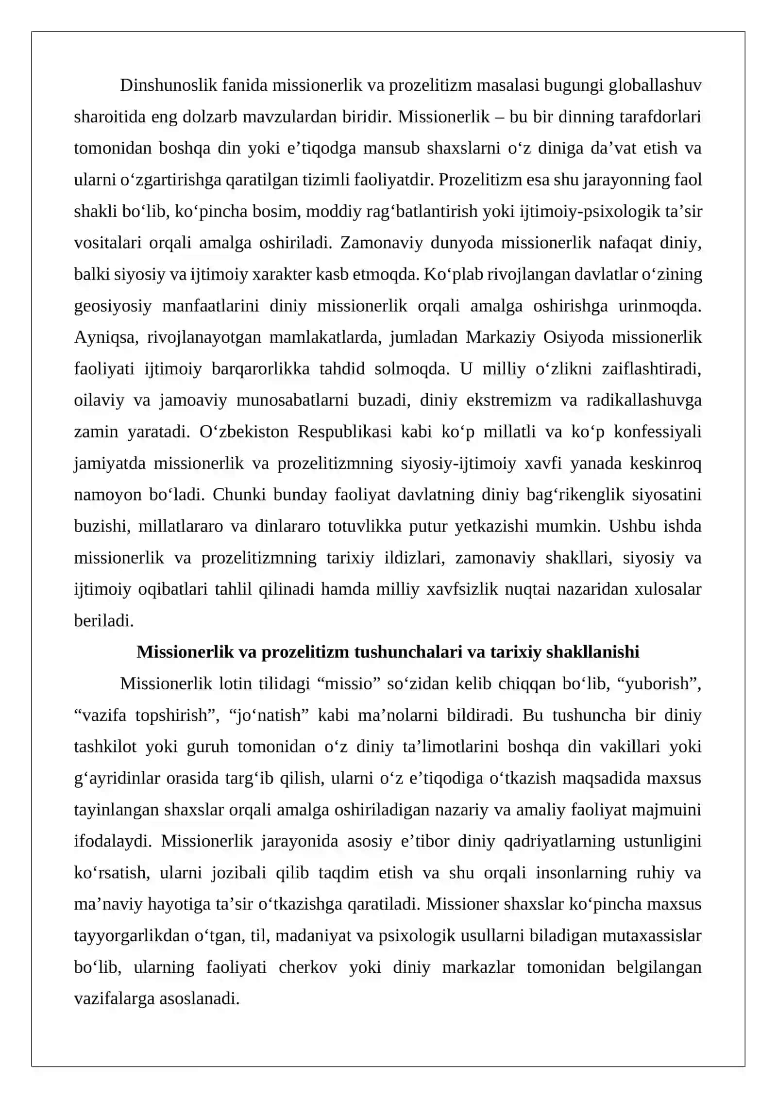 Missionerlik va prozelitizmning siyosiy-ijtimoiy xavfi 2