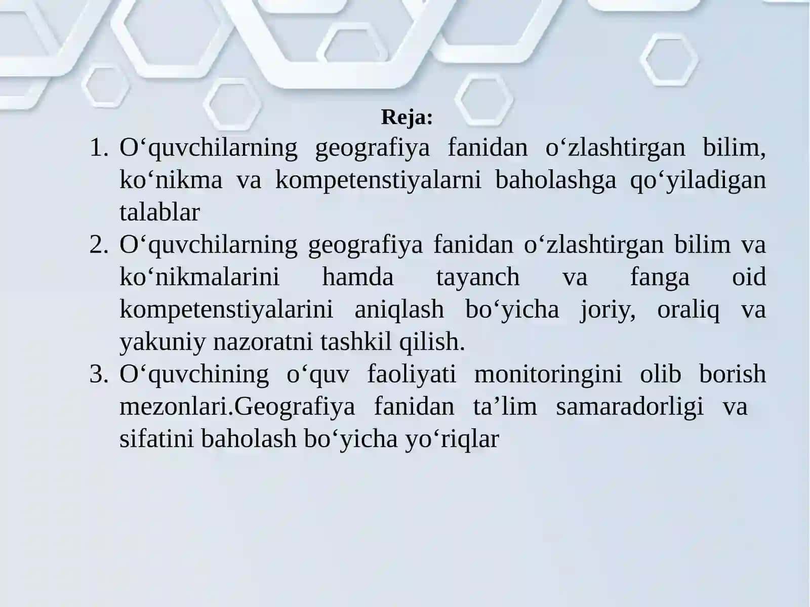 Geografiyadan o‘quvchilarning ko'nikmalarini baholash turlari 2