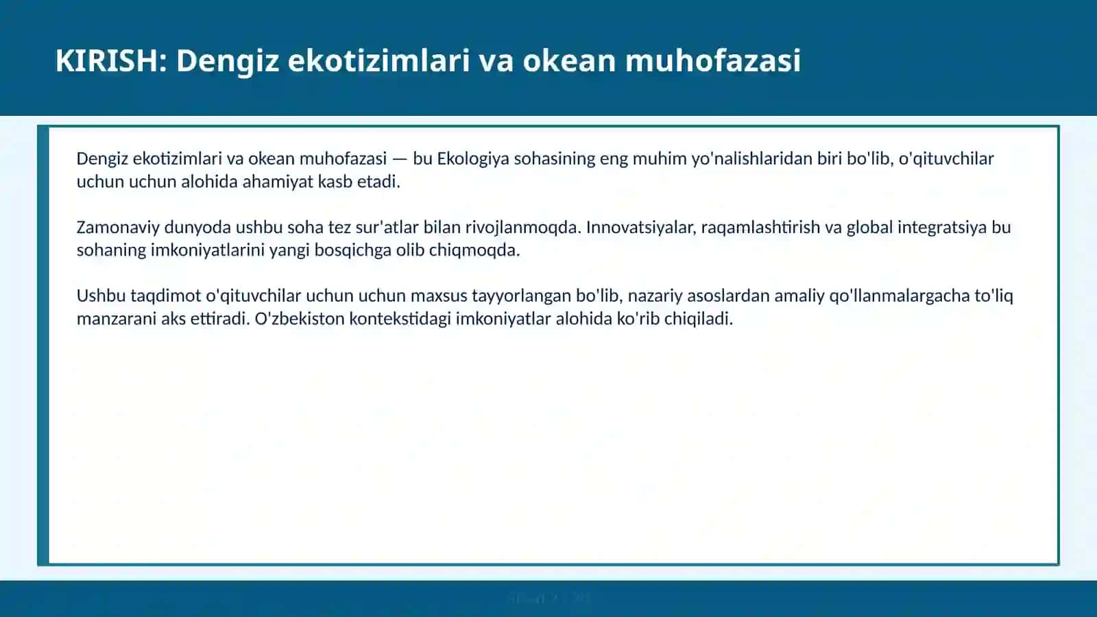 Dengiz ekotizimlari va okean muhofazasi 2