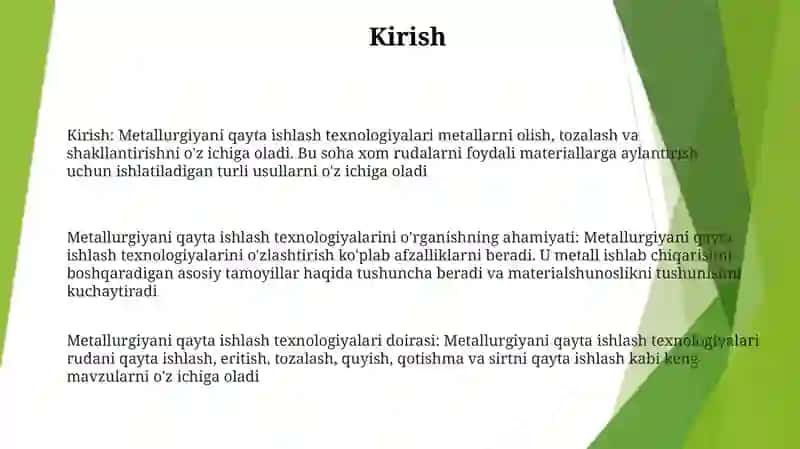 Metallarga Ishlov Berish Texnologiyasini OʻRganish 2