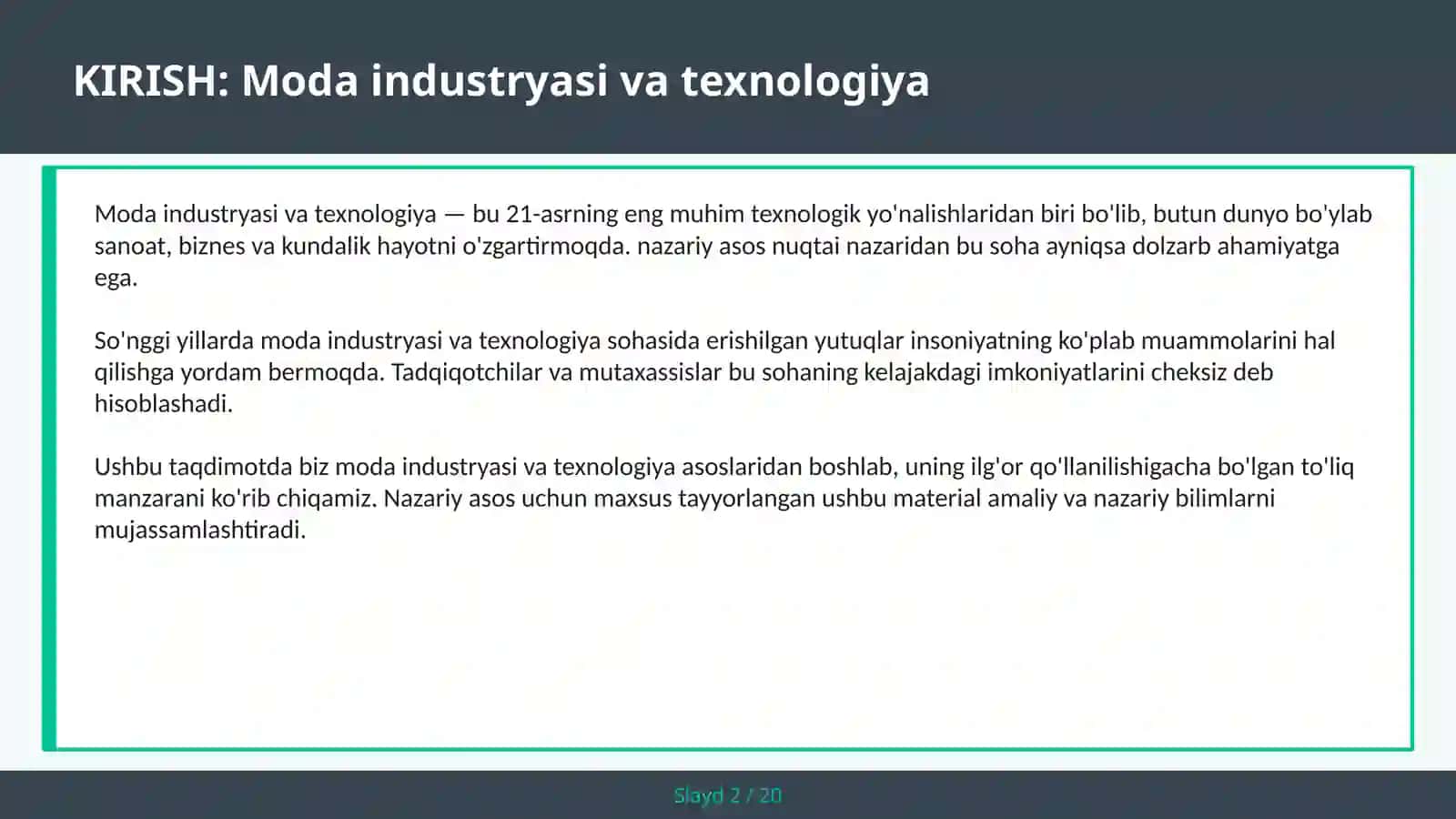 MODA INDUSTRYASI VA TEXNOLOGIYA 2