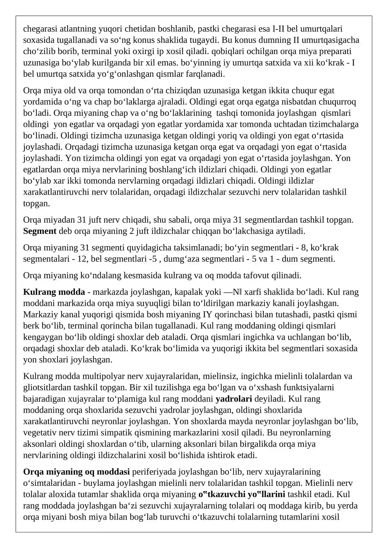 ORQA MIYANING TUZILISHI 2